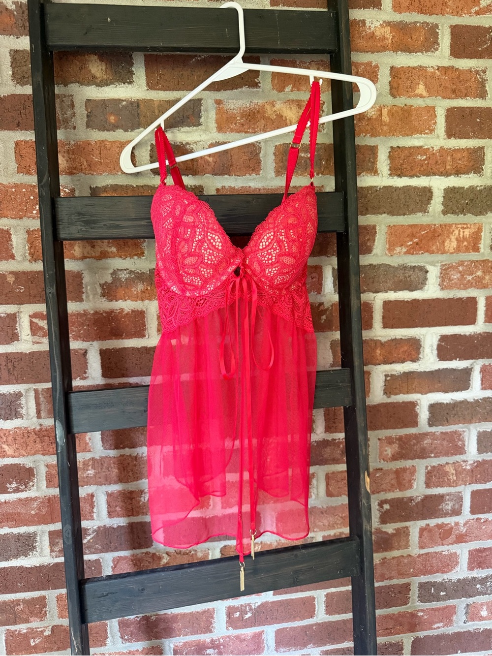 Victoria's Secret Red Lace & Sheer Babydoll Chemise